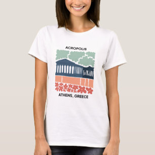 Camiseta Acrópole Atenas Grécia arte floral abstrata de via