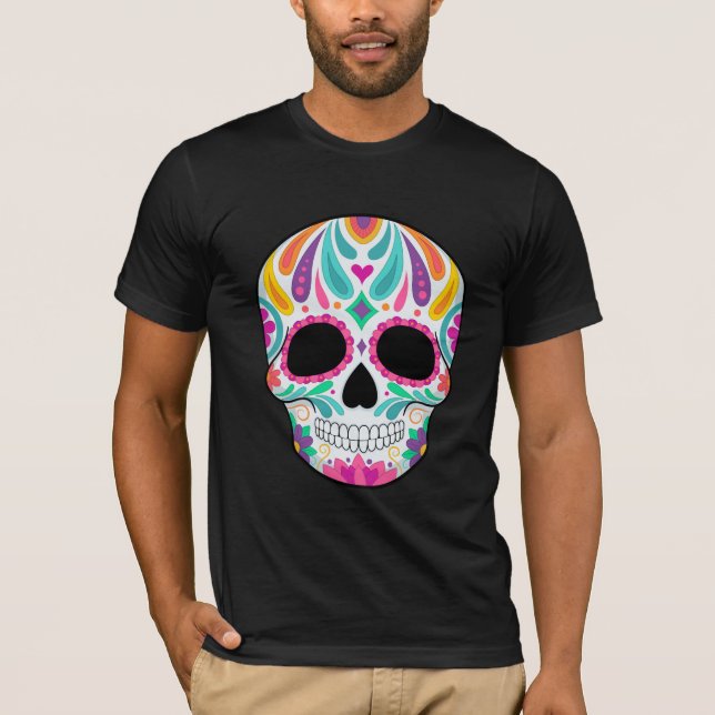 Camiseta Açúcar Colorido Caveira Florido (Frente)