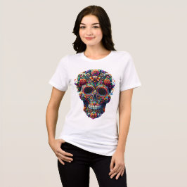 Camiseta Açúcar Colorido de Crânio Floral Vibrante