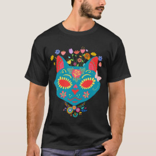 Camiseta Açúcar de Gato-Gato-Gato-Gato Cheio de cor e flore