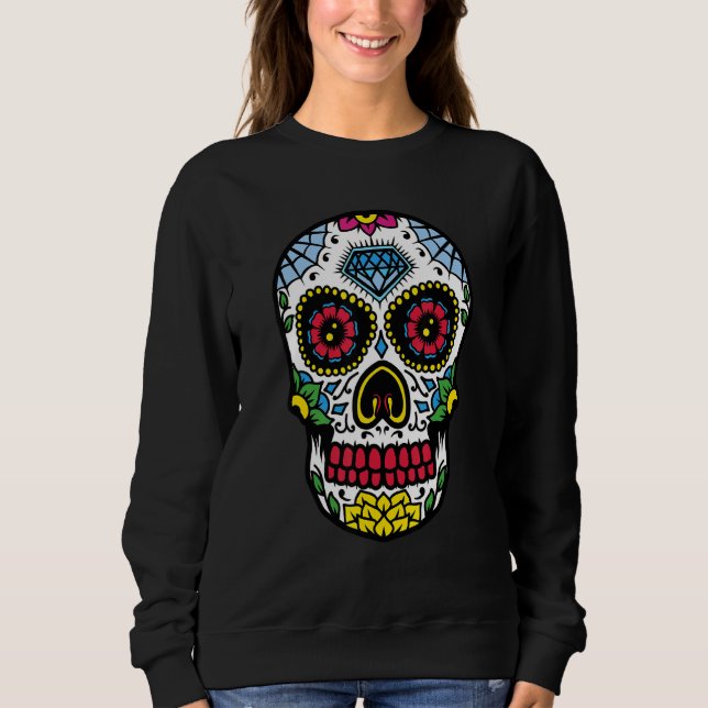 Camiseta Açúcar Flor Almas Crânio Dia Muertos Dia do Morto  (Frente)