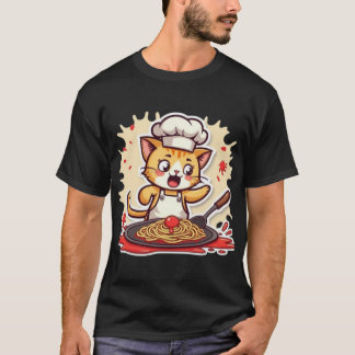 Camiseta Acutucas Cute Chef Cat Cozinhando Espaguete Massa