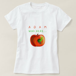 Camiseta Adam Estava Aqui - Apple Paraíso - Engraçado