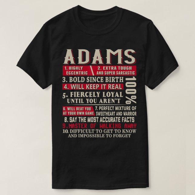 Camiseta Adams Name Gift Adams  Adams Surname  (Frente do Design)
