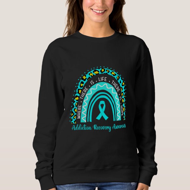 Camiseta Addiction Recovery Awareness teal rainbow leopard (Frente)