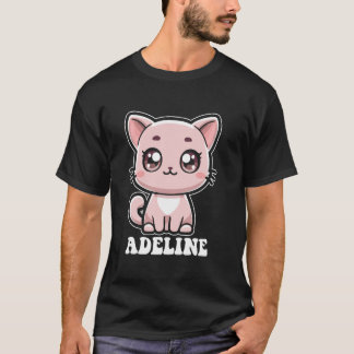 Camiseta Adeline Design de Gatinho Fofo para Meninas Nome A