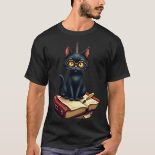 Camiseta Adesiva de Gato Acadêmico Sombrio
