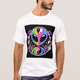 Camiseta Adesivo Arco-íris Alien Yin Yang   Símbolo da Paz 