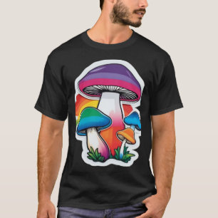 Camiseta Adesivo de Cogumelo Arco-íris do Orgulho Fofo Kawa