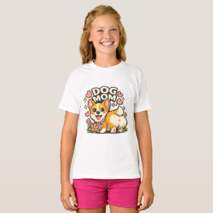 Camiseta Adesivo de Corgi Mãe de Cachorro Fofo Kawaii Flor,