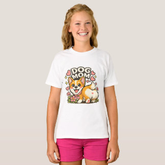 Camiseta Adesivo de Corgi Mãe de Cachorro Fofo Kawaii Flor,