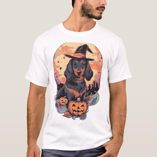 Camiseta Adesivo de Dachshund de Halloween (Frente)
