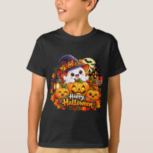 Camiseta Adesivo de Fantasma Fofo Abóbora Feliz Dia das Bru