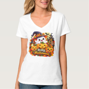 Camiseta Adesivo de Fantasma Fofo Abóbora Feliz Dia das Bru