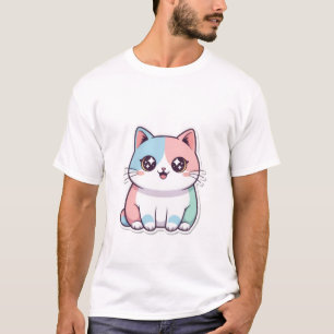 Camiseta Adesivo de Gatinho Kawaii Fofo com Olhos Brilhante