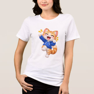 Camiseta Adesivo de Gato Fofo com Grande Sorriso