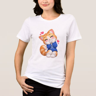 Camiseta Adesivo de Gato Fofo com Sorriso Tímido