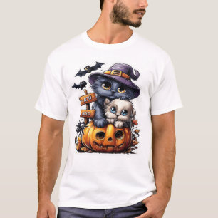 Camiseta Adesivo de Gato Fofo de Halloween � Chapéu de Brux
