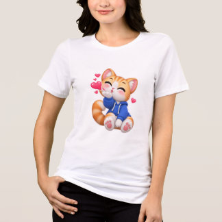 Camiseta Adesivo de Gato Fofo Soprando um Beijo