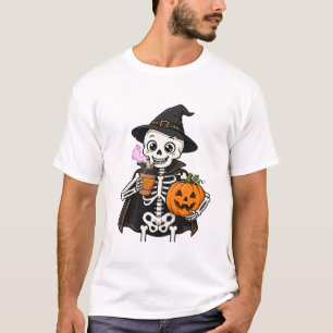 Camiseta Adesivo de Halloween Esqueleto Abobrinha Tempero C