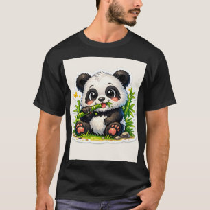 Camiseta Adesivo de Panda Fofo Comendo Bambu