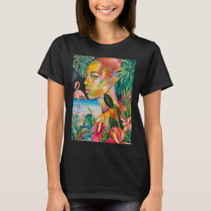 Camiseta Adesivo de Pássaros e Flores Tropicais - Orange Bl