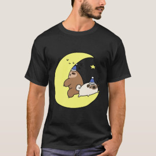 Camiseta Adesivo de Preguiça e Pug da Lua Sonolenta