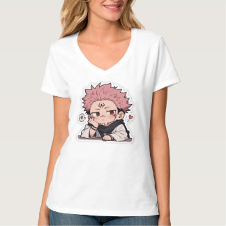 Camiseta Adesivo do Rei Fofo Chibi Emburrado - Cabelo Rosa