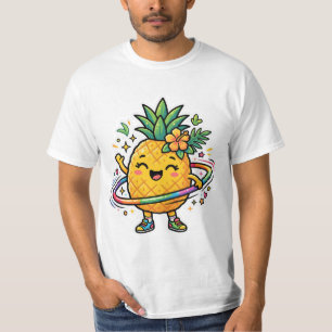 Camiseta Adesivo Tropical Kawaii de Abacaxi com Hula Hoop