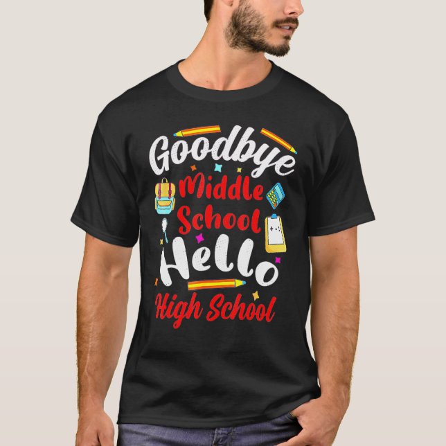 Camiseta Adeus, Escola Média, Alô, Graduação de Segundo gra (Frente)
