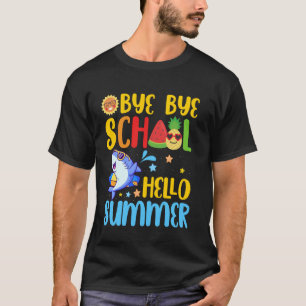 Camiseta Adeus, Escola Olá, Tubarão Engraçado De Verão No D