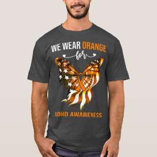 Camiseta ADHD Sensibilização 4 de julho Borboleta Laranja