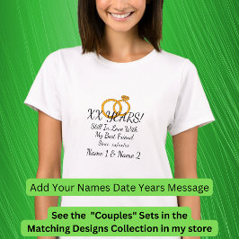 Camiseta Adicionar Anos, Data, Nomes, Casal de Aniversário 