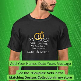 Camiseta Adicionar Anos, Data, Nomes, Casal de Aniversário 