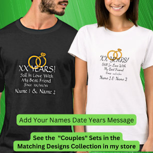 Camiseta Adicionar anos Data, Nomes, Casal de aniversário d