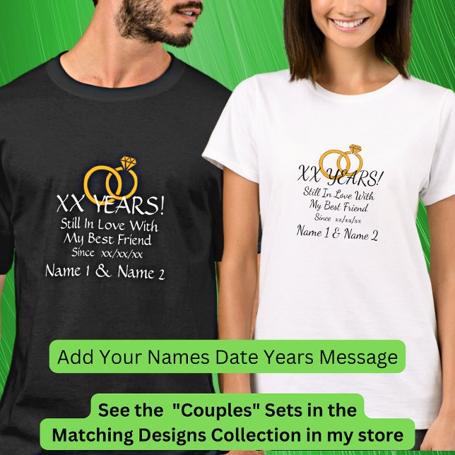 Camiseta Adicionar anos Data, Nomes, Casal de aniversário d (Criador carregado)