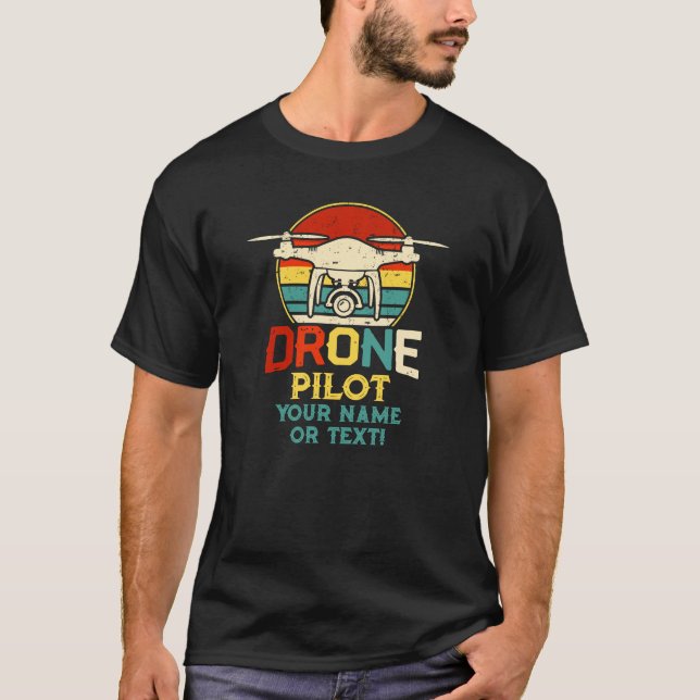 Camiseta Adicionar Nome, Alterar Texto, Piloto do Drone (Frente)