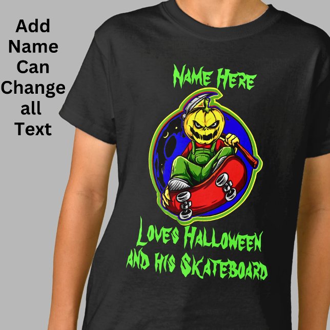 Camiseta Adicionar Nome Texto Pumpkin Monster Skateboard Ha (Criador carregado)