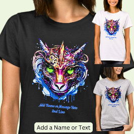 Camiseta Adicionar Texto de Nome, Azul Rosa Fantasia Dragão