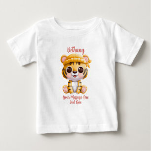 Camiseta Adicionar texto de nome, bebê tigre com chapéu