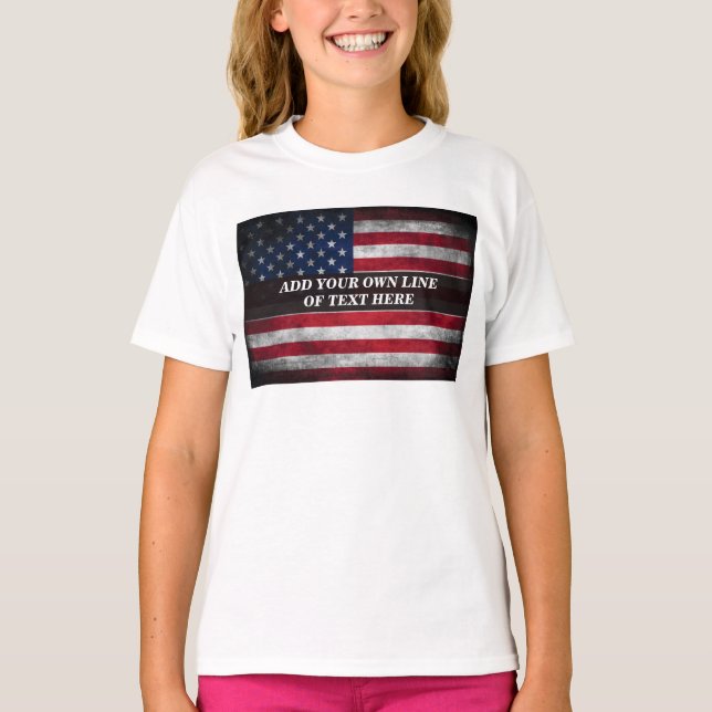 Camiseta Adicione seu texto ao sinalizador americano (Frente)