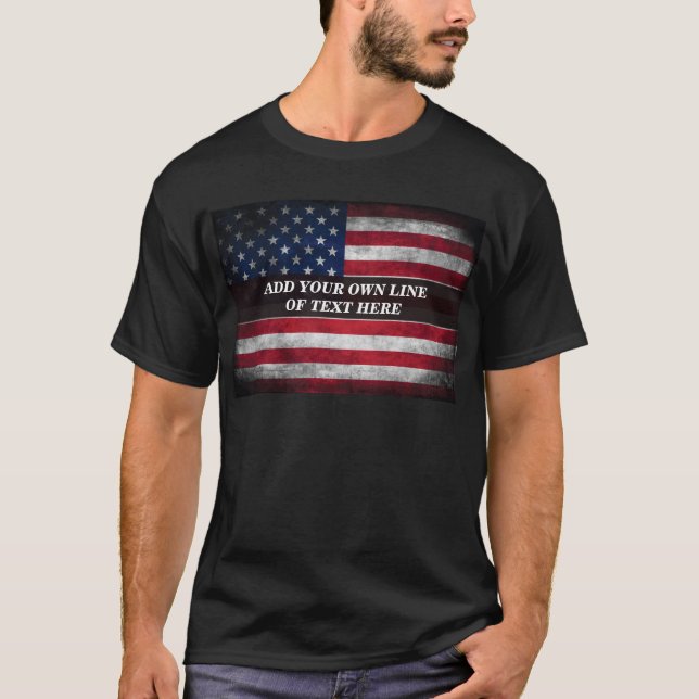 Camiseta Adicione seu texto ao sinalizador americano (Frente)