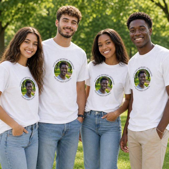 Camiseta Adicione Sua Própria Foto e Título da Campanha Ele (Criador carregado)