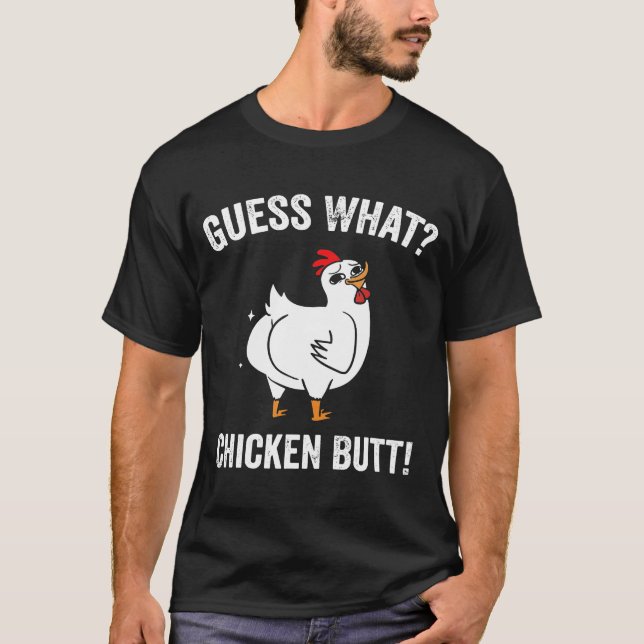 Camiseta Adivinha Que Design Branco De Bumbum De Frango (Frente)