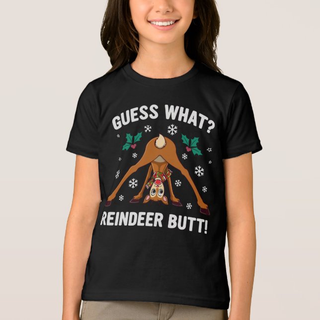 Camiseta Adivinhe o que é Piada de Natal da Bunda de Rena (Frente)