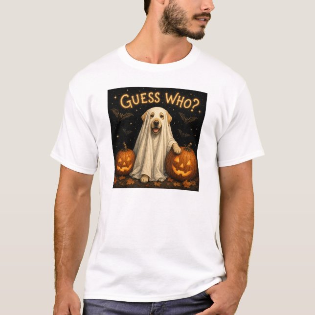 Camiseta Adivinhe Quem? Design de Labrador Fantasma de Hall (Frente)