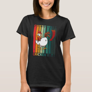 Camiseta Adivinhem qual Piada retrô de Bumbum de frango