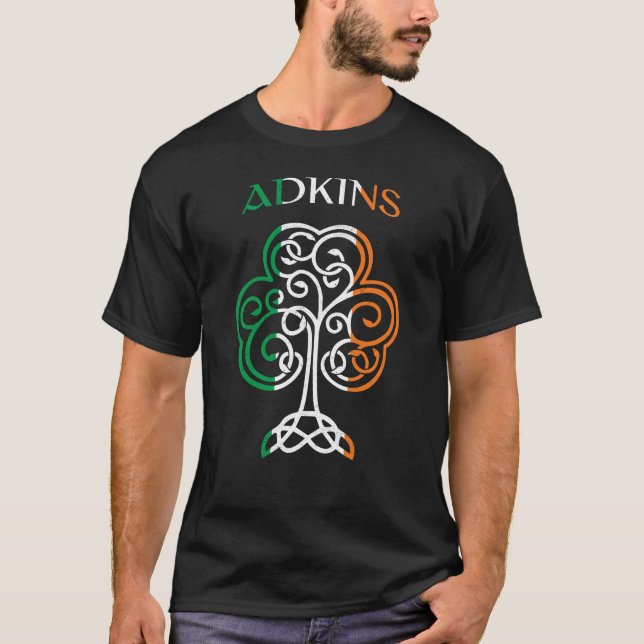 Camiseta ADKINS Irish Name Shamrock Ireland Flag Family (Frente)
