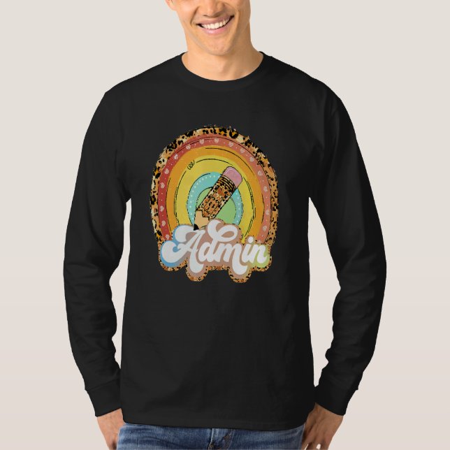 Camiseta Admin Leopard Rainbow Pencil Back To School Retro  (Frente)