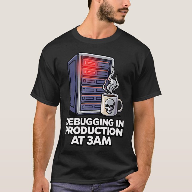 Camiseta Administrador de sistemas Devops Depuração em Prod (Frente)